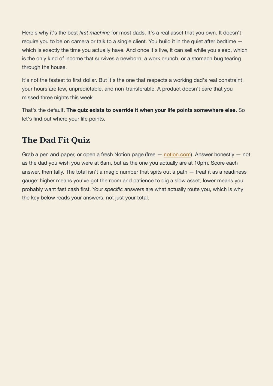The Dad Fit quiz, a page from the Toolkit